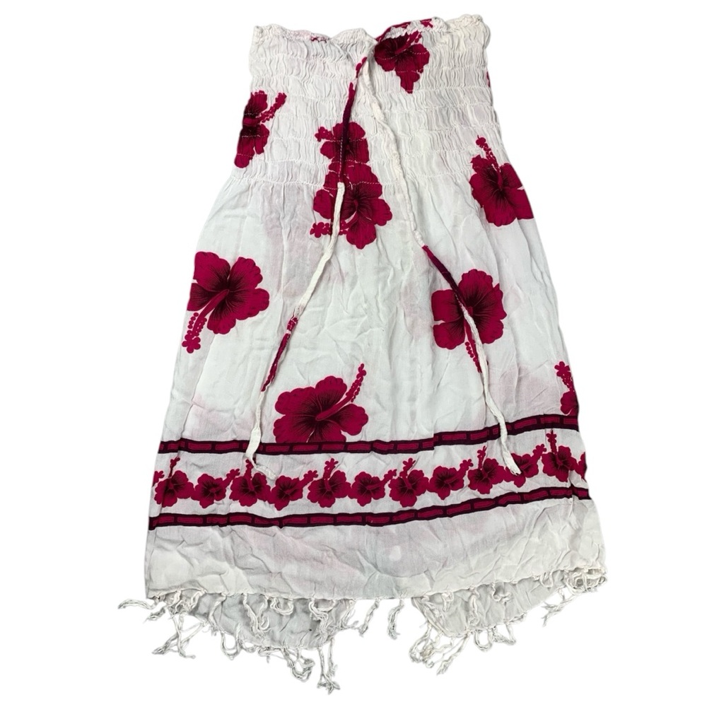 Swimsuit Coverup Pool Beach Dress Pullover Strapless Hibiscus Floral White Red